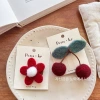 New floral knitted wool felt cherry handcrafted cherry felt berry plush cute hair clip edge clip details Picture